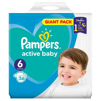 PAMPERS ACTIVE BABY SCUTECE MARIMEA 6 13-18KG 56BUC
