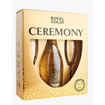 PACHET VIN SPUMANT + 2 PAHARE CEREMONY ZAREA ROYAL GOLD SGR 0.75L