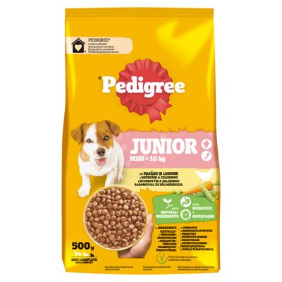 HRANA USCATA CU PASARE SI LEGUME PENTRU CAINI JUNIORI DE TALIE MICA PEDIGREE 500G