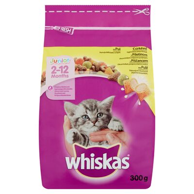 HRANA USCATA PISICI JUNIOR PUI/MORCOV WHISKAS 300G
