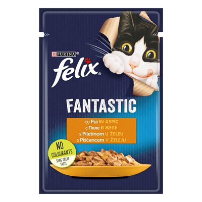HRANA PENTRU PISICI CU PUI IN ASPIC FELIX FANASTIC 85G