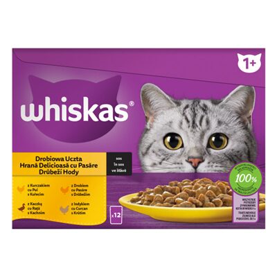 HRANA UMEDA PENTRU PISICI CU CARNE DE PASARE IN SOS WHISKAS 12 X 85G