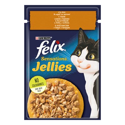 HRANA PENTRU PISICI CU PUI & MORCOV IN ASPIC FELIX SENSATIONS 85G