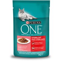 HRANA UMEDA PENTRU PISICI STERILE CU SOMON SI MORCOV IN SOS PURINA ONE 85G