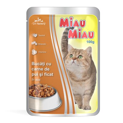 HRANA PENTRU PISICI CU PUI SI FICAT IN SOS MIAU MIAU 100G