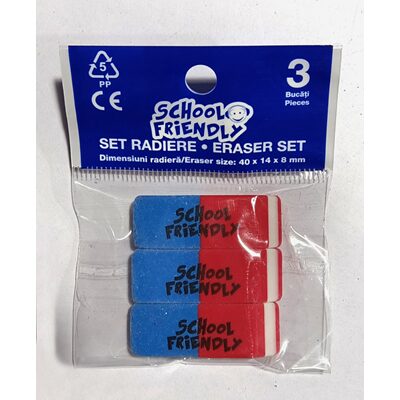 RADIERE DIVERSE CULORI SCHOOL FRIENDLY x 3 BUC