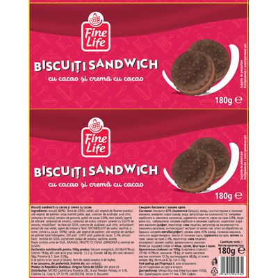 BISCUITI CREMA AROMA CACAO FINE LIFE 180G