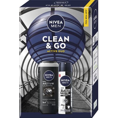NIVEA Men Set Cadou Clean & Go Gel de Dus + Deodorant Spray