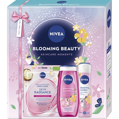NIVEA Set Cadou Blooming Beauty Deodorant Spray + Gel de Dus + Masca Servetel