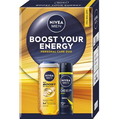 NIVEA Men Set Cadou Boost Your Energy Gel de Dus + Deodorant Spray